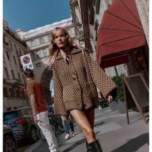 Zara oversized Brown Houndstooth Coat